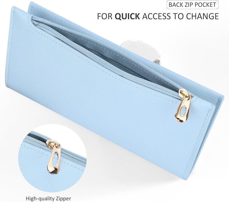 Tipmile Slim Wallet for Women, RFID Blocking Credit Card Holder, Ladies Bifold Wallet with Zipper, Light Blue - Image 5